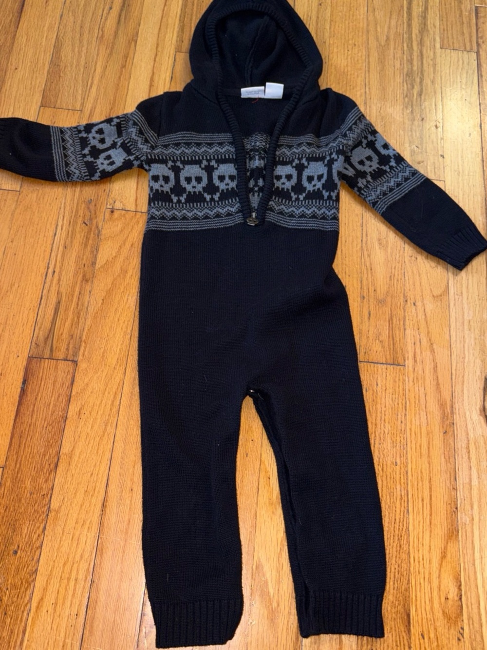 Any coa Kids Hooded One-Piece Knit Romper in Black and Gray 24 month